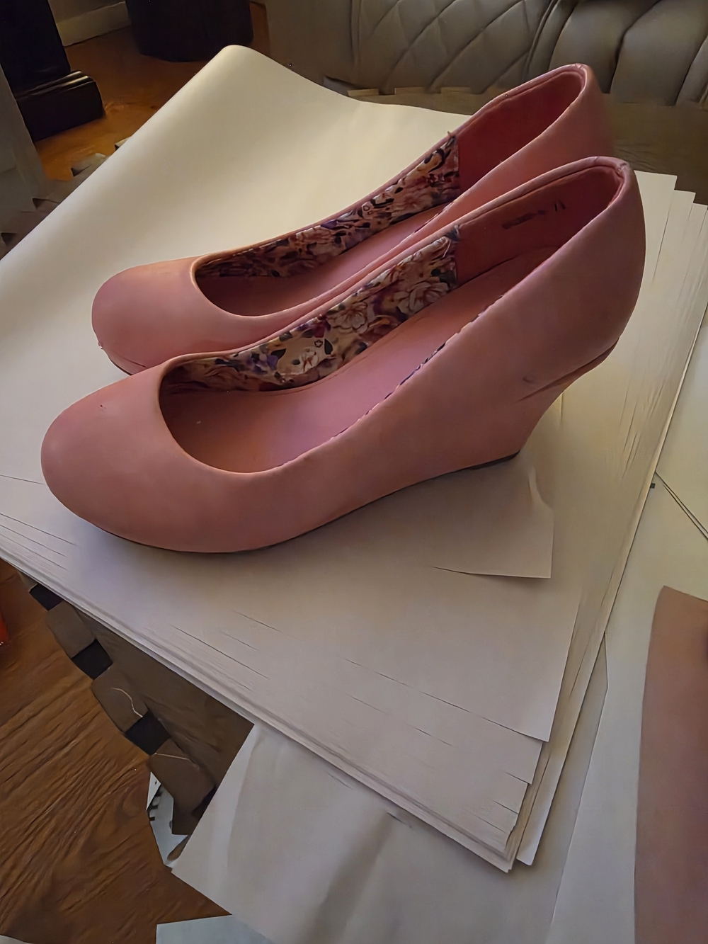 Women's Pink Suede Wedge Heels - Feminine Everyday Style